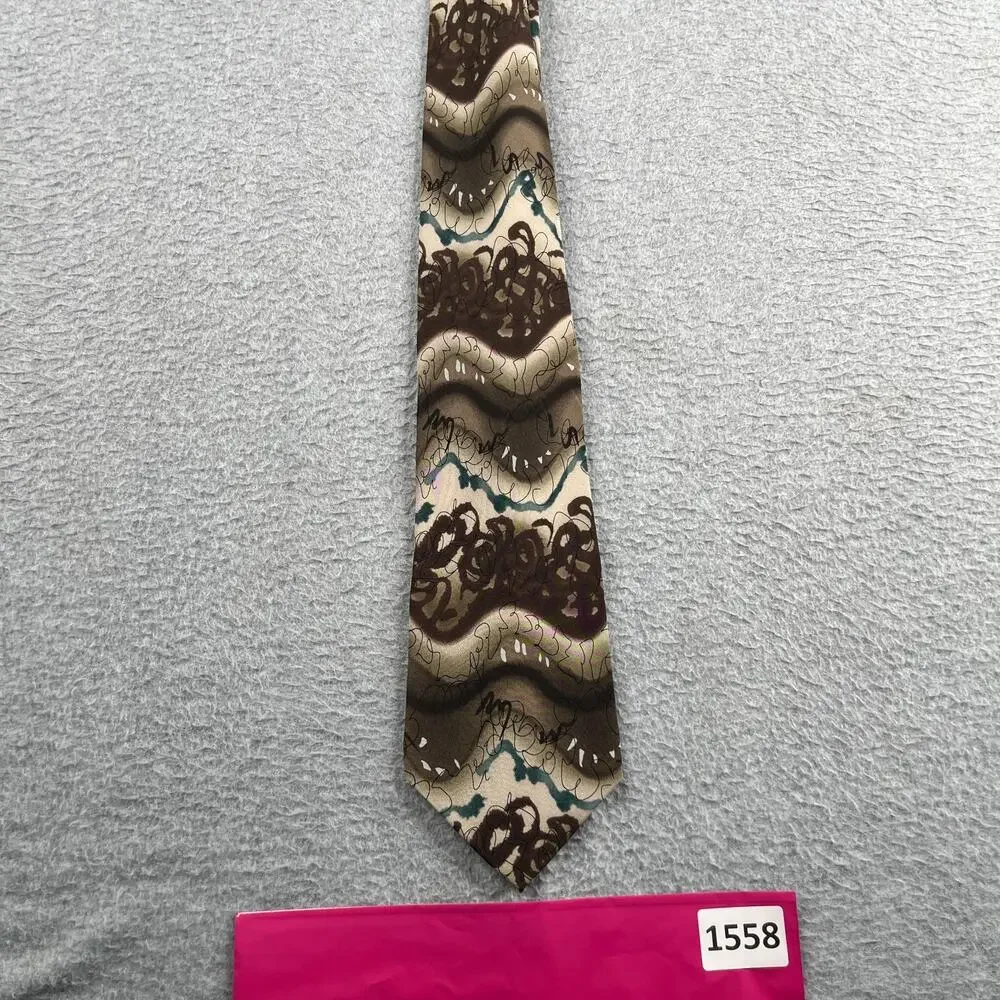 J Garcia Silk Necktie Capillaries Collection 19 Brown Abstract Tie